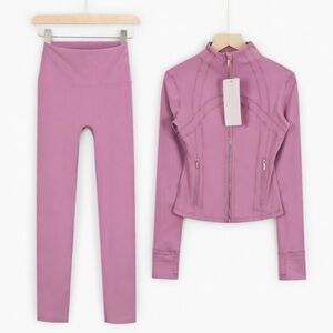 Lululemon Pink defined cropped jacket & High-Waist Leggings Set